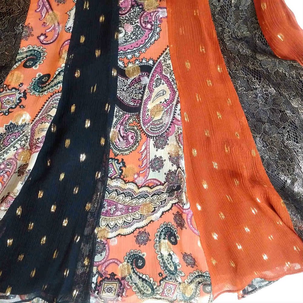 NWT Muse Empire Waist Silk Crepe Lace Multicolor Knee Length Dress - Picture 5 of 10